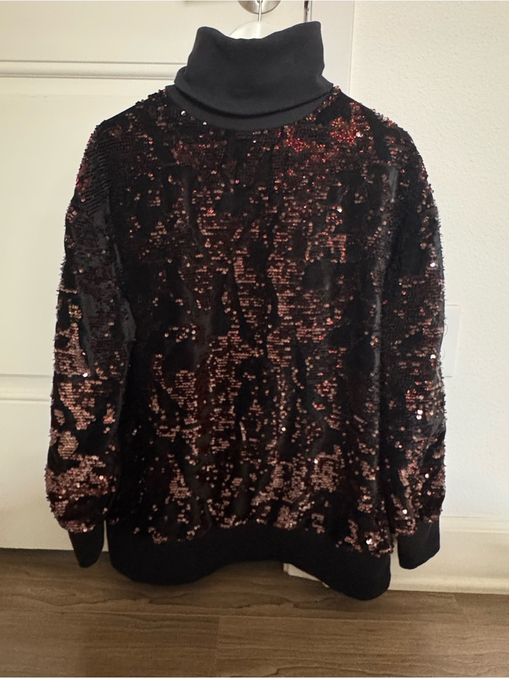 Zara Black Turtleneck Sweater with burgundy sequins
